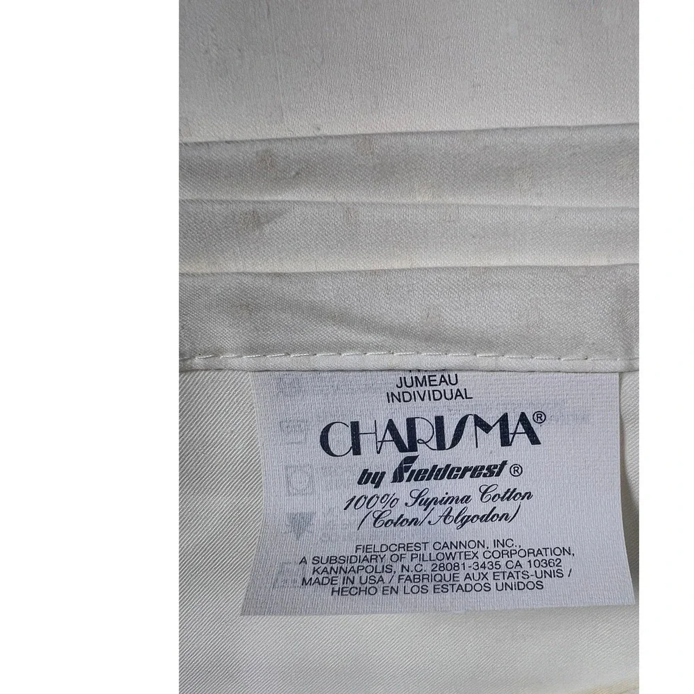 Charisma by Fieldcrest Supima Cotton Twin Sheet Ivory Swiss Dot 2pc Vintage